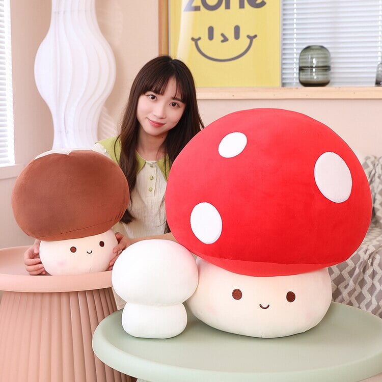Kawaii Red Brown White Mushroom Plushie Family