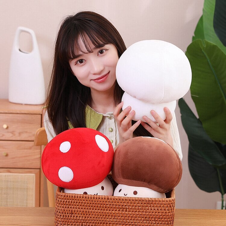 Kawaii Red Brown White Mushroom Plushie Family