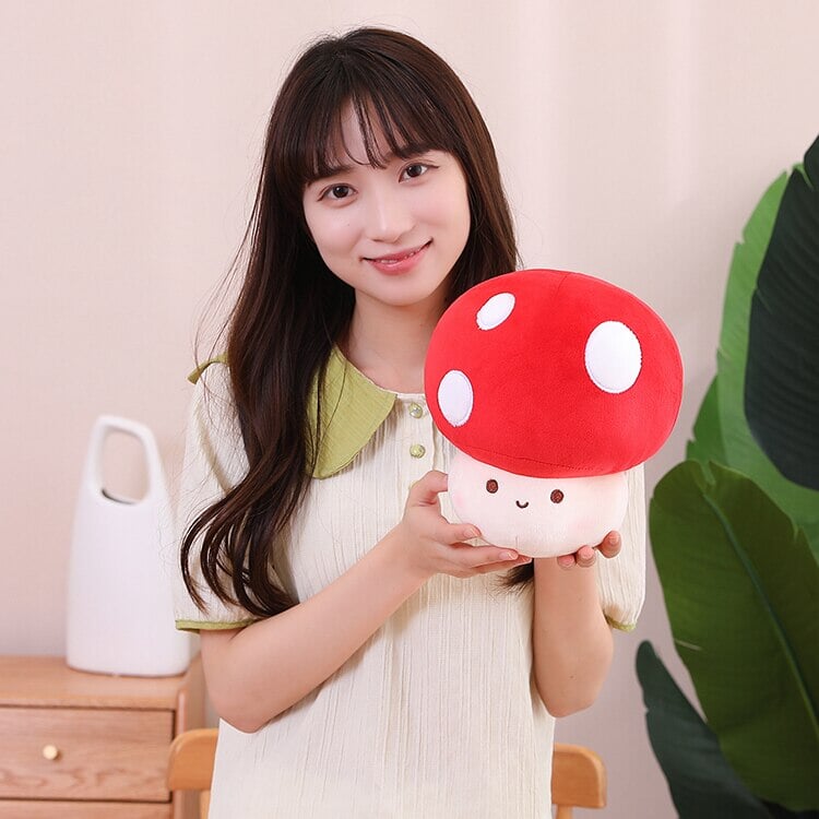 Kawaii Red Brown White Mushroom Plushie Family