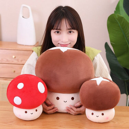 Kawaii Red Brown White Mushroom Plushie Family