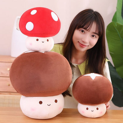 Kawaii Red Brown White Mushroom Plushie Family