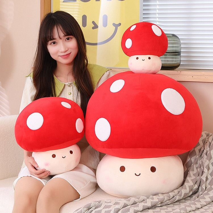 Kawaii Red Brown White Mushroom Plushie Family