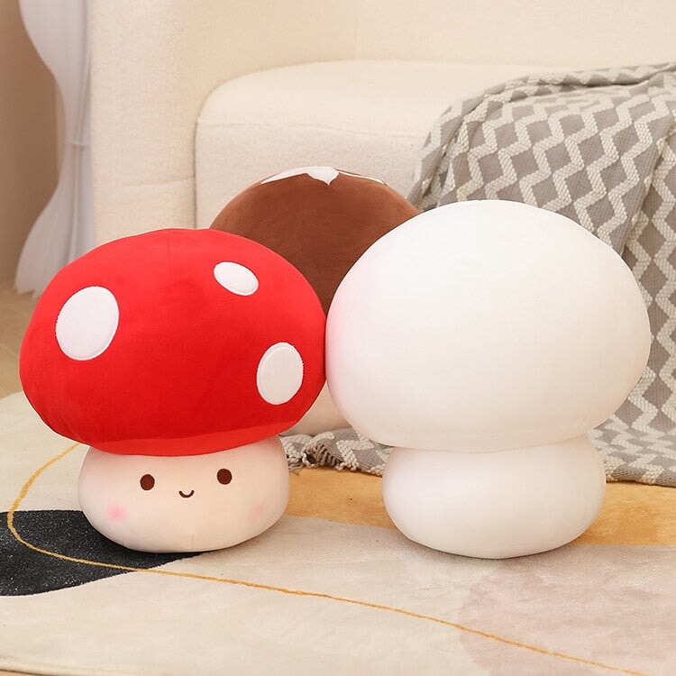 Kawaii Red Brown White Mushroom Plushie Family