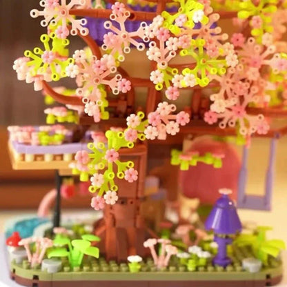 Kawaii Sakura Cherry Blossom Purple Tree House Nano Building Set