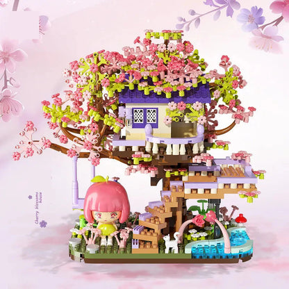 Kawaii Sakura Cherry Blossom Purple Tree House Nano Building Set