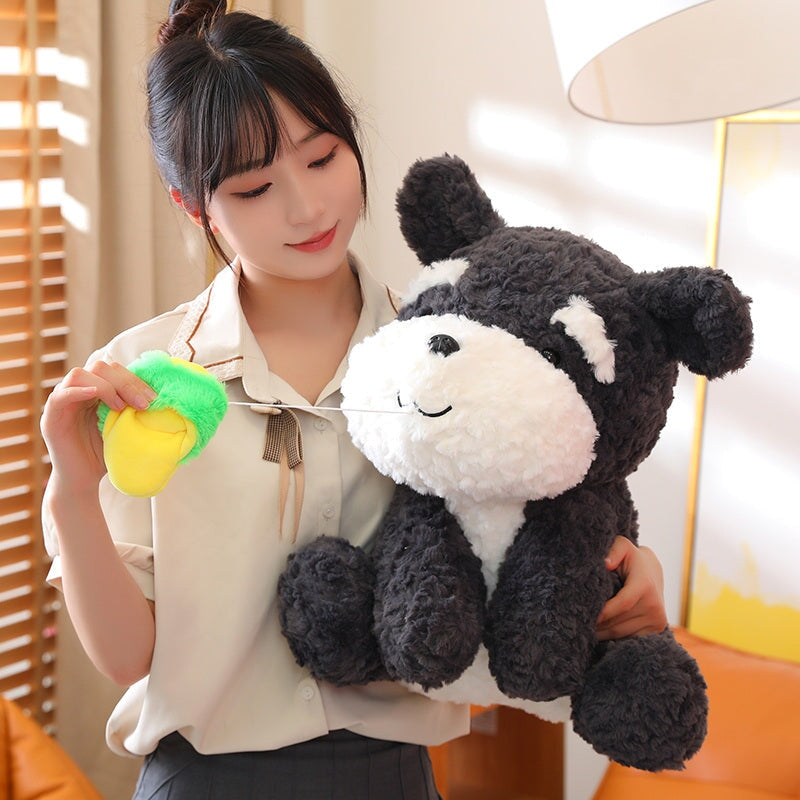 Kawaii Sooty the Black Fluffy Dog with Slipper Plushie