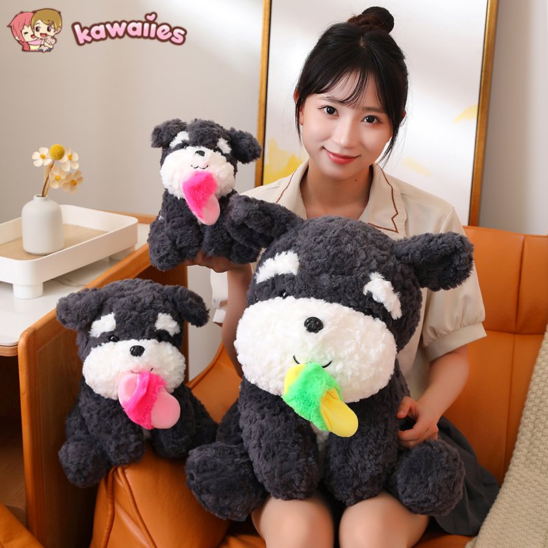 Kawaii Sooty the Black Fluffy Dog with Slipper Plushie