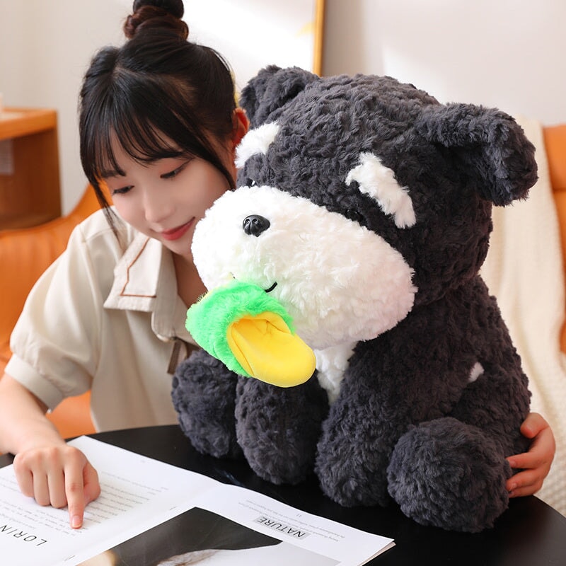 Kawaii Sooty the Black Fluffy Dog with Slipper Plushie