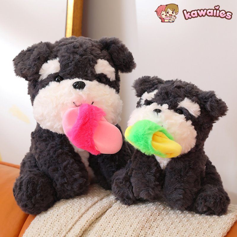 Kawaii Sooty the Black Fluffy Dog with Slipper Plushie