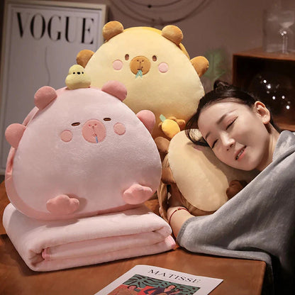 Kawaii Triangle Capybara Plush Pillows With Blanket