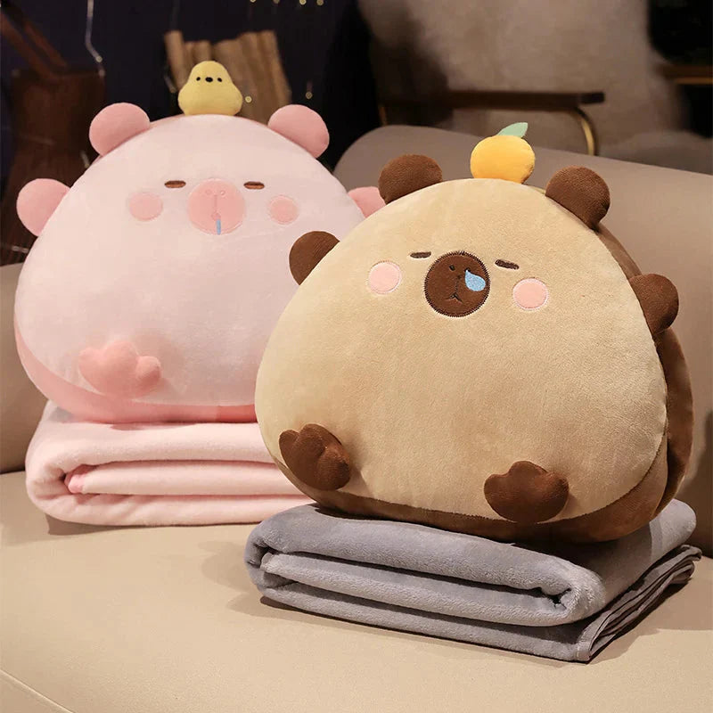 Kawaii Triangle Capybara Plush Pillows With Blanket
