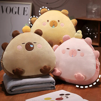 Kawaii Triangle Capybara Plush Pillows With Blanket