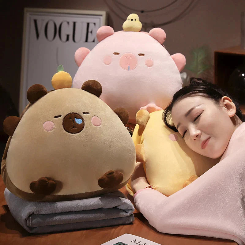 Kawaii Triangle Capybara Plush Pillows With Blanket
