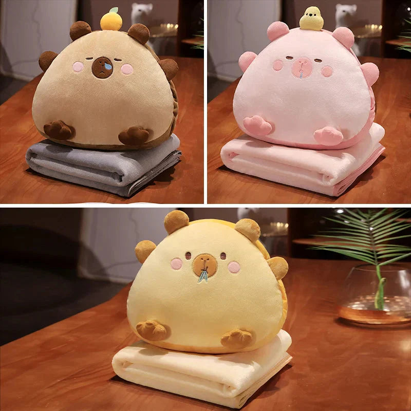 Kawaii Triangle Capybara Plush Pillows With Blanket
