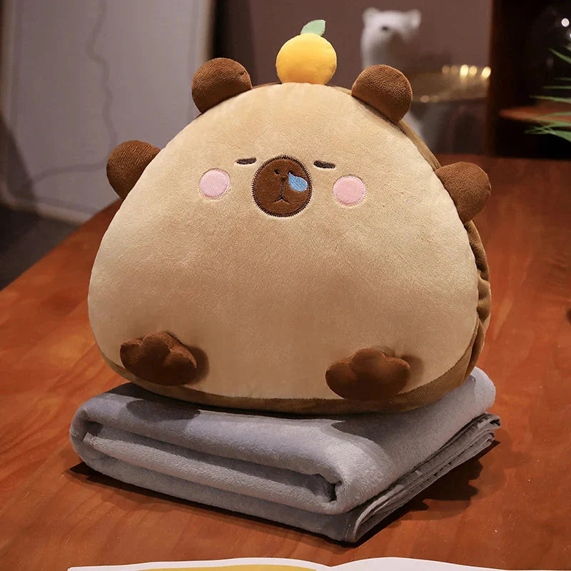 Kawaii Triangle Capybara Plush Pillows With Blanket