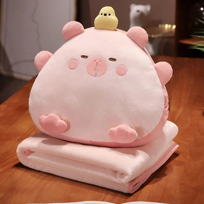 Kawaii Triangle Capybara Plush Pillows With Blanket