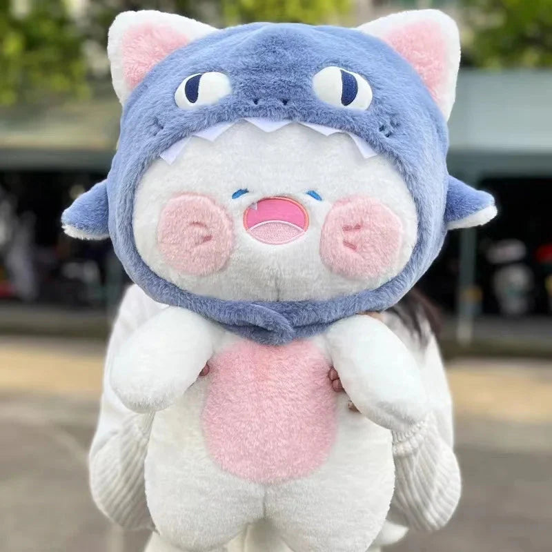 Kawaii White Cat Shark Hat Plushie