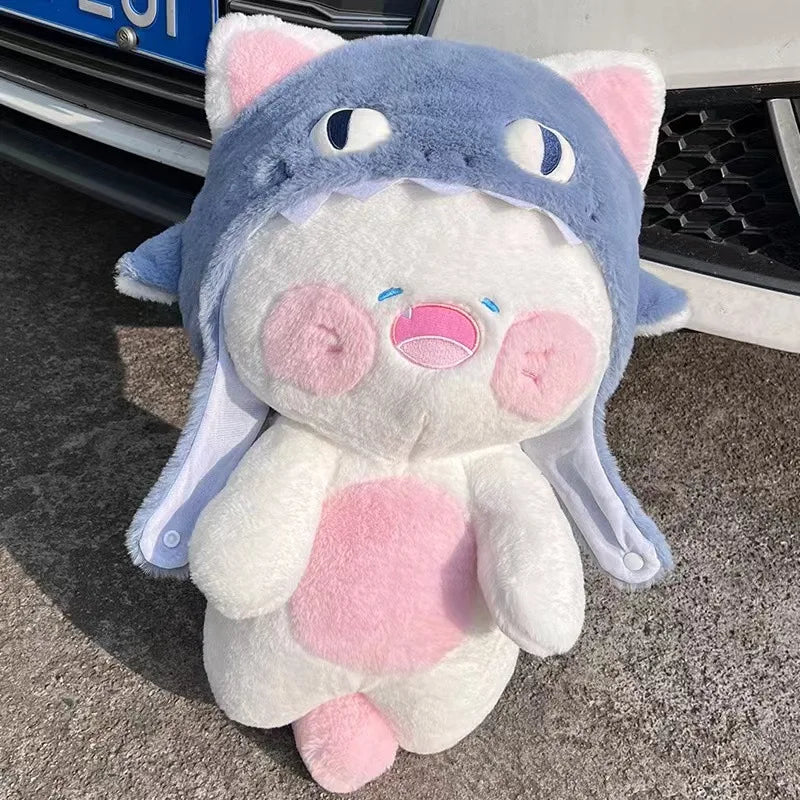 Kawaii White Cat Shark Hat Plushie