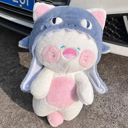 Kawaii White Cat Shark Hat Plushie