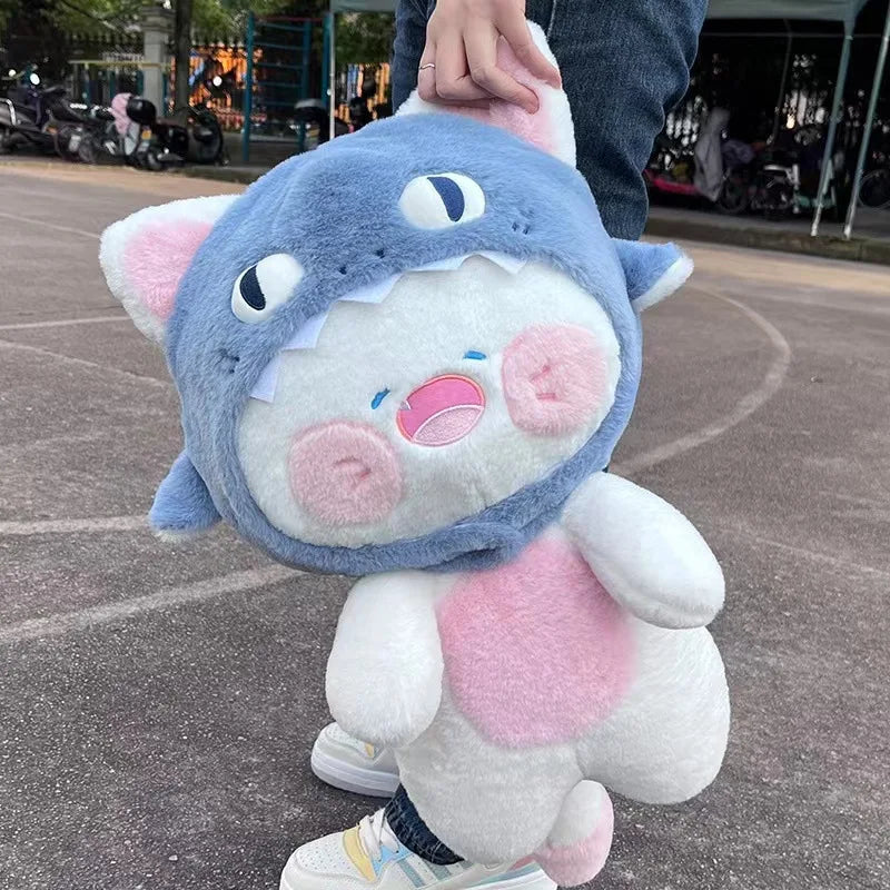 Kawaii White Cat Shark Hat Plushie