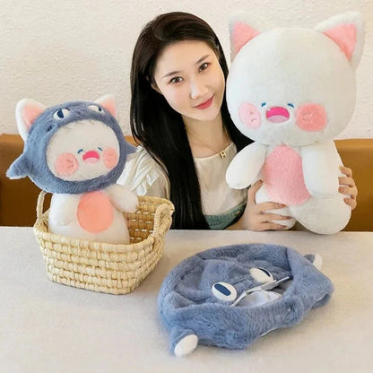Kawaii White Cat Shark Hat Plushie