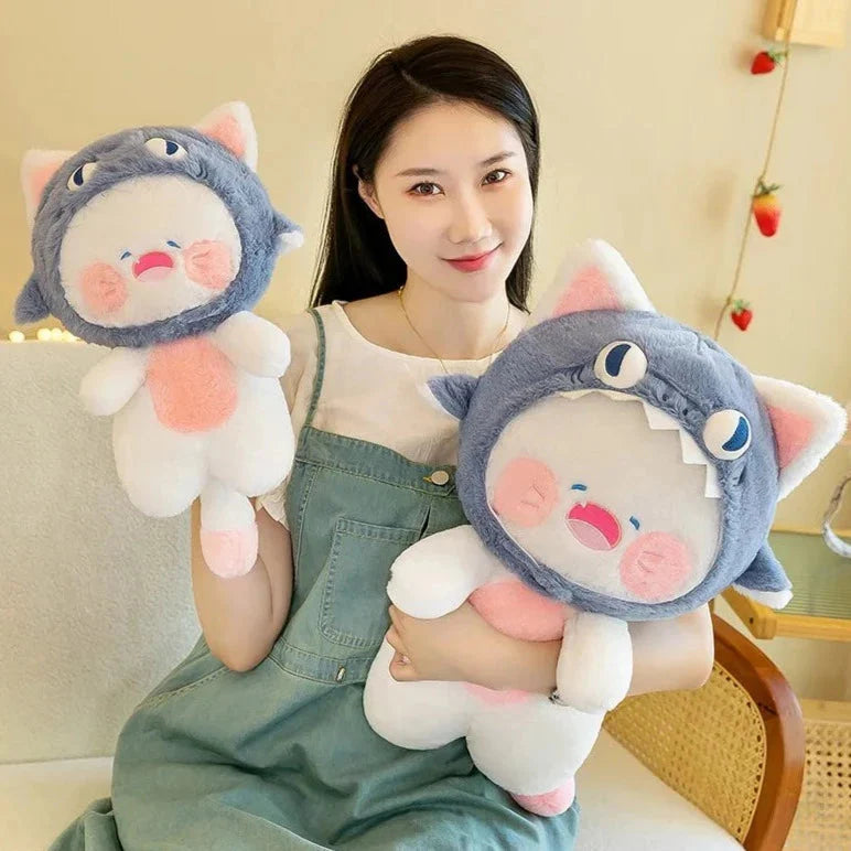 Kawaii White Cat Shark Hat Plushie
