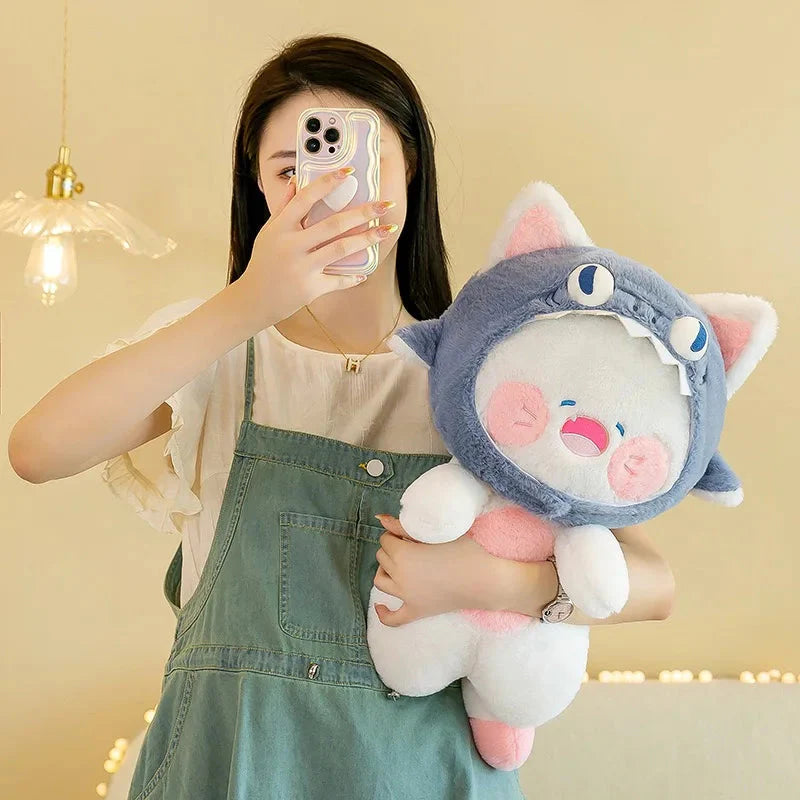 Kawaii White Cat Shark Hat Plushie