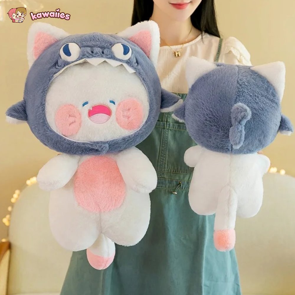 Kawaii White Cat Shark Hat Plushie