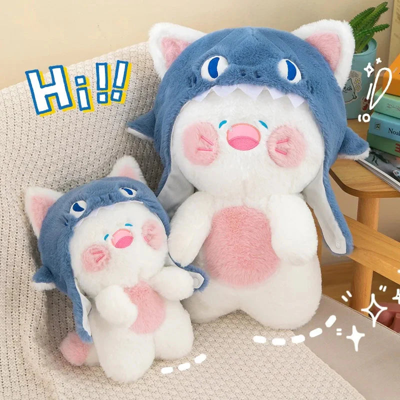 Kawaii White Cat Shark Hat Plushie