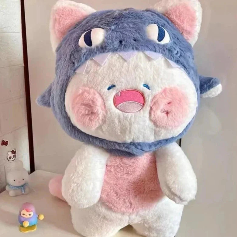 Kawaii White Cat Shark Hat Plushie