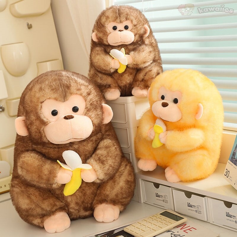 Kawaii Yellow Brown Chunky Monkey With Banana Plushie