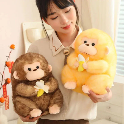 Kawaii Yellow Brown Chunky Monkey With Banana Plushie