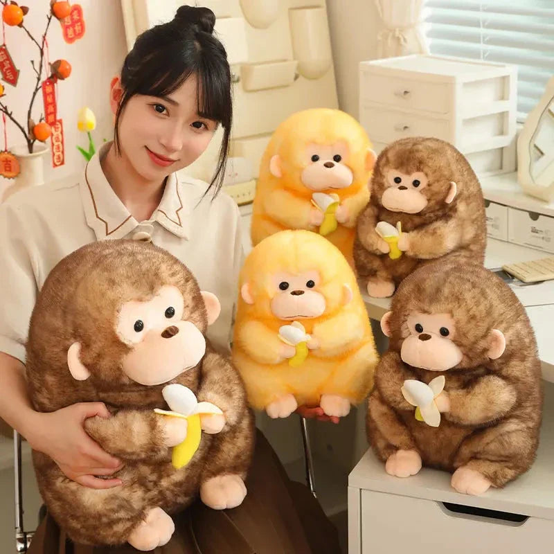 Kawaii Yellow Brown Chunky Monkey With Banana Plushie