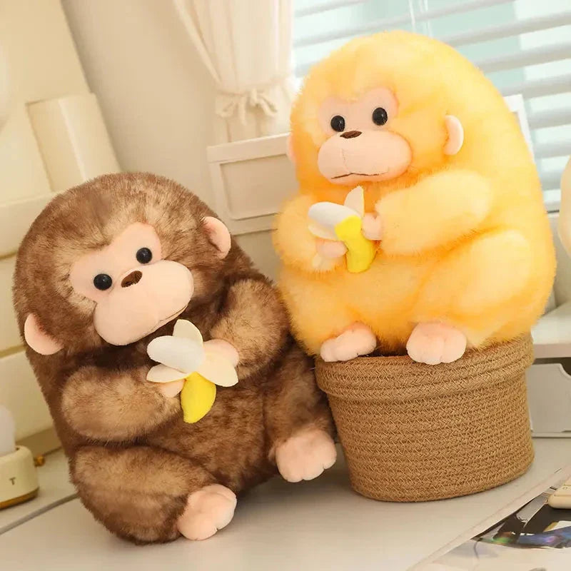 Kawaii Yellow Brown Chunky Monkey With Banana Plushie