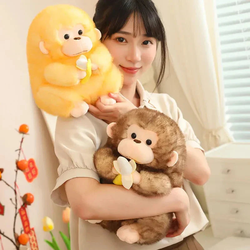 Kawaii Yellow Brown Chunky Monkey With Banana Plushie