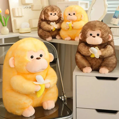 Kawaii Yellow Brown Chunky Monkey With Banana Plushie