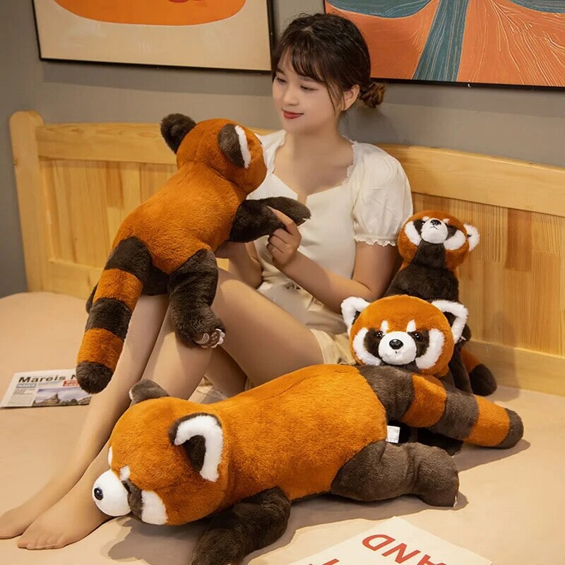 Laying Fluffy Red Panda Lifelike Plushie