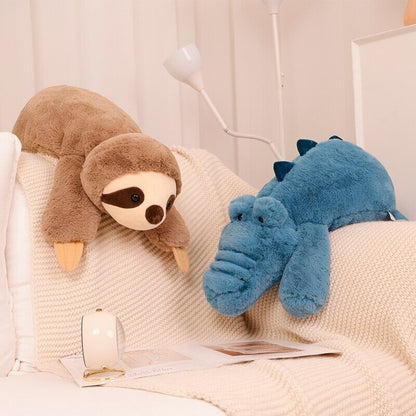 Laying Sloth and Fox Raccoon Crocodile Plushie Friends