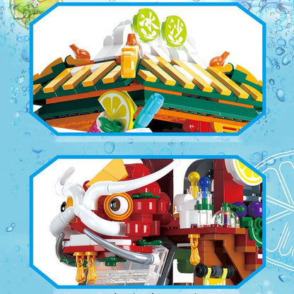 Lion Dance Street Truck Food Stall Micro Building Set