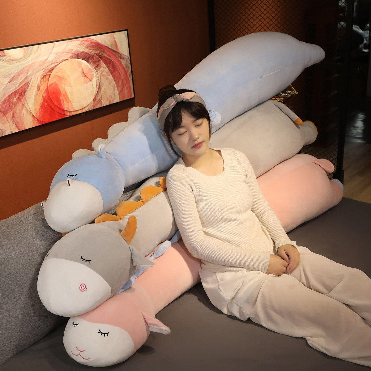 Long Cuddly Hippo Cow Sheep Plushies