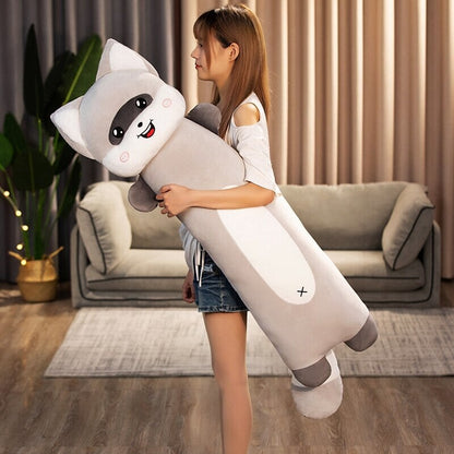 Long Snuggly Cat and Raccoon Plushies