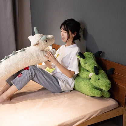 Long Snuggly Green White Dragon Plushies