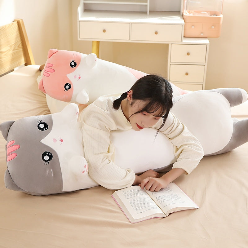 Long Snuggly Pink Gray Cat Plushies