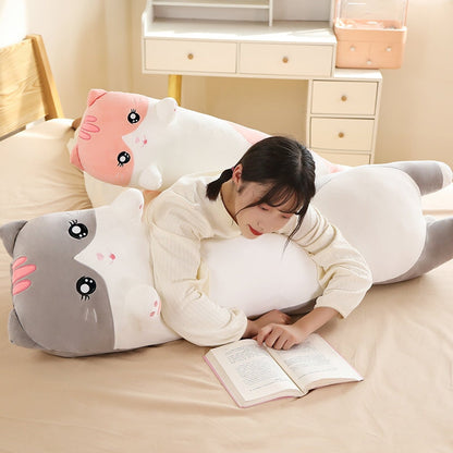 Long Snuggly Pink Gray Cat Plushies