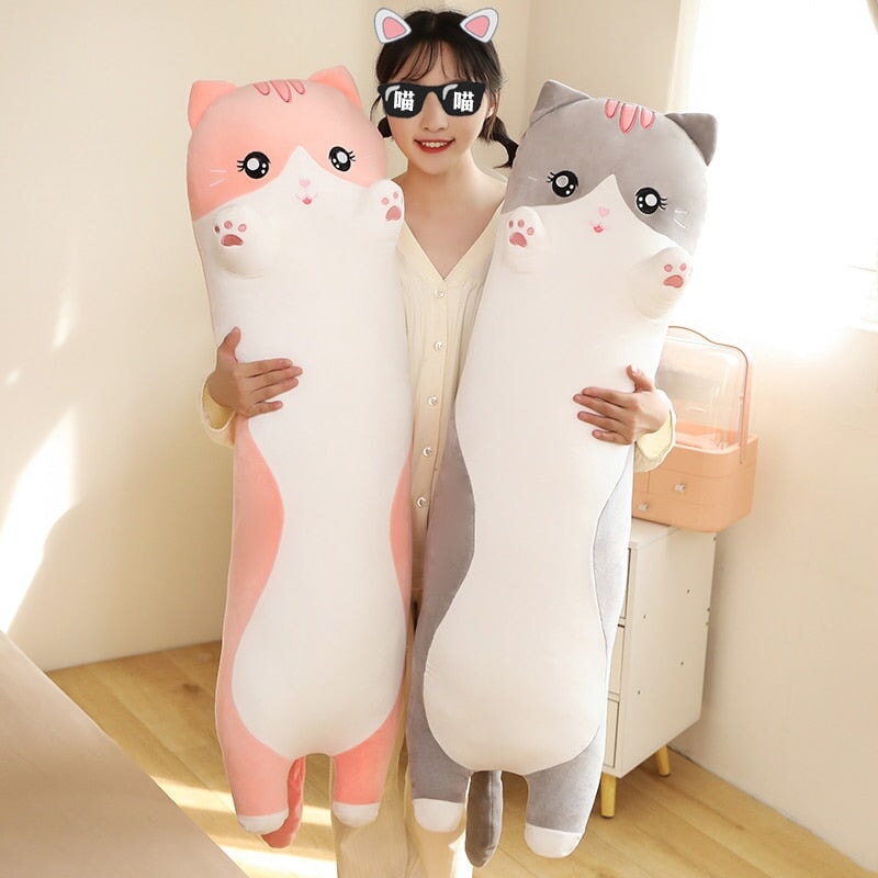 Long Snuggly Pink Gray Cat Plushies
