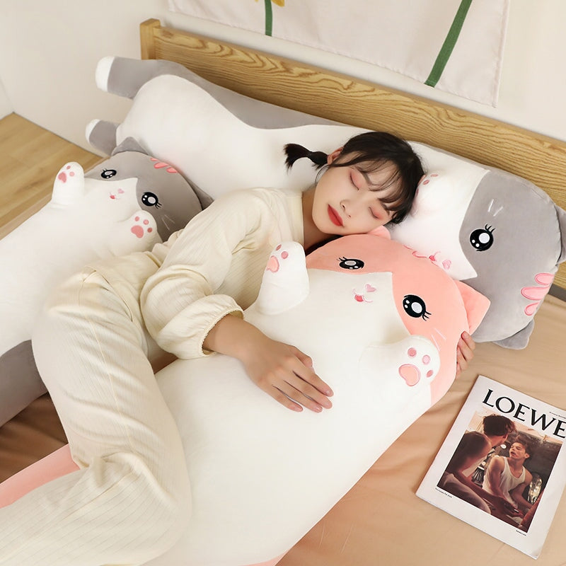 Long Snuggly Pink Gray Cat Plushies