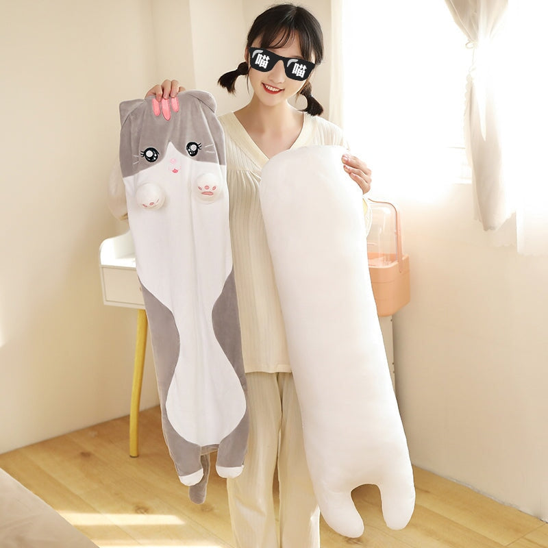 Long Snuggly Pink Gray Cat Plushies