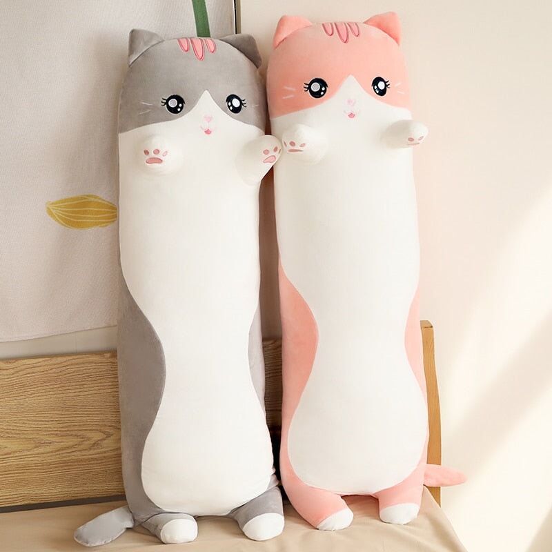 Long Snuggly Pink Gray Cat Plushies