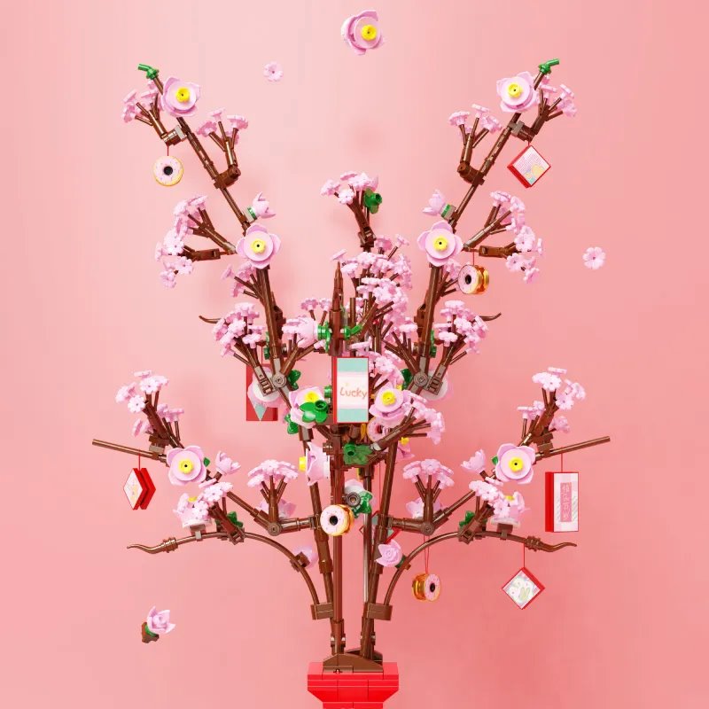Lucky Peach Blossom Vase Micro Building Blocks
