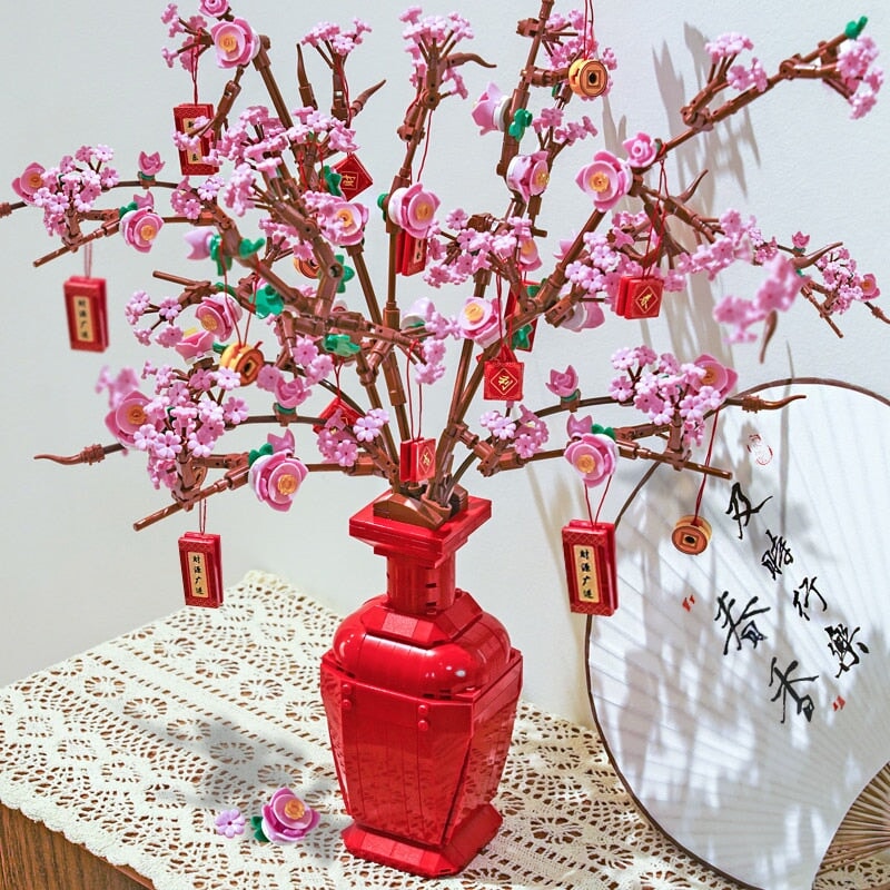 Lucky Peach Blossom Vase Micro Building Blocks